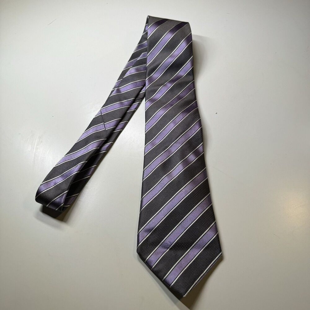 Sean John Men's Silk Necktie Tie Purple Gray Diagonal Stripe 60" Length EUC
